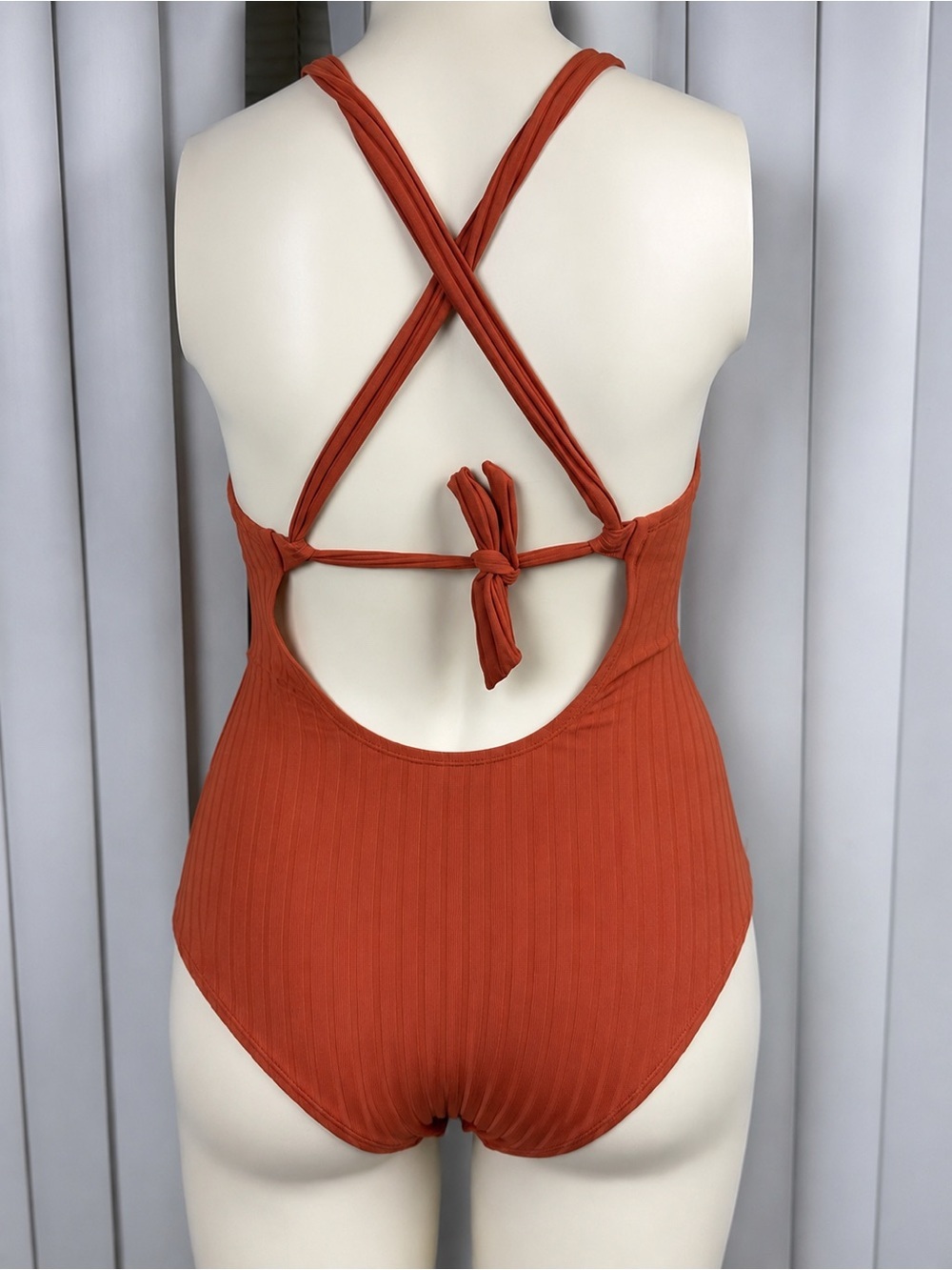 Kona Sol Ribbed One Piece Swimsuit Rust Cutout Open Back Size Small - Picture 2 of 12